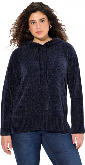 Ulla Popken Chenille Knit Hoodie Navy - Puloverji & jopice - 