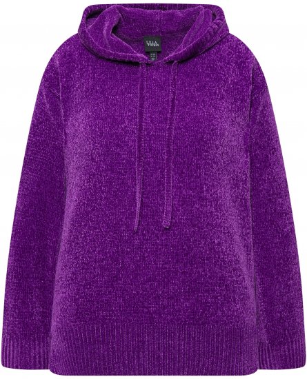Ulla Popken Chenille Knit Hoodie Dark Purple - Puloverji & jopice - 