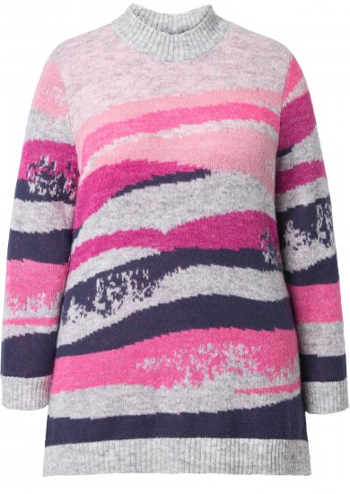 Ulla Popken Landscape Stripe Sweater Light Grey Melange - Puloverji & jopice - 