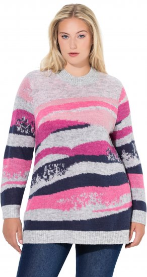Ulla Popken Landscape Stripe Sweater Light Grey Melange - Puloverji & jopice - 