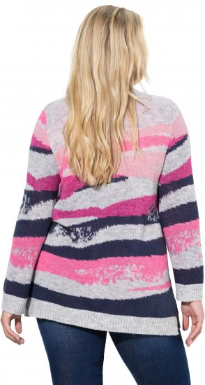 Ulla Popken Landscape Stripe Sweater Light Grey Melange - Puloverji & jopice - 