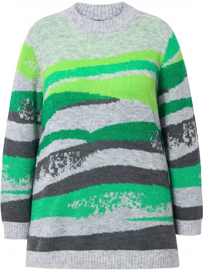 Ulla Popken Landscape Stripe Sweater Moss Green - Puloverji & jopice - 
