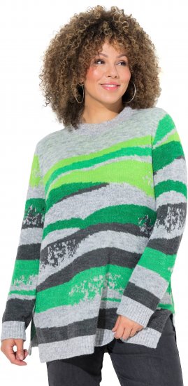 Ulla Popken Landscape Stripe Sweater Moss Green - Puloverji & jopice - 