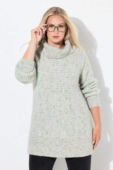 Ulla Popken Space Yarn Oversized Turtleneck Sweater Light Grey Melange - Puloverji & jopice - Udobni puloverji in pletenine