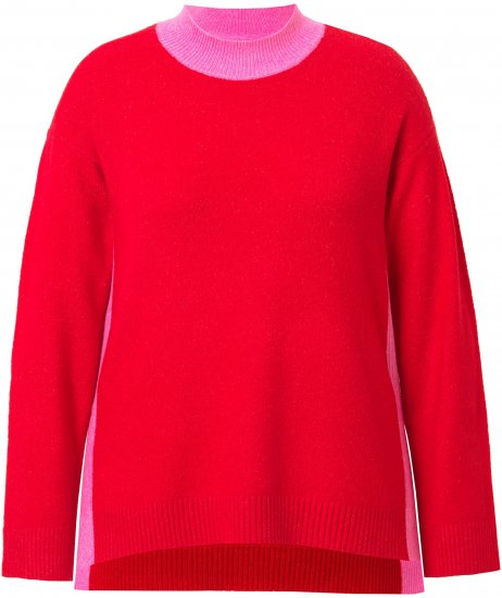 Ulla Popken Color Block Long Sleeve Sweater Lychee - Puloverji & jopice - 