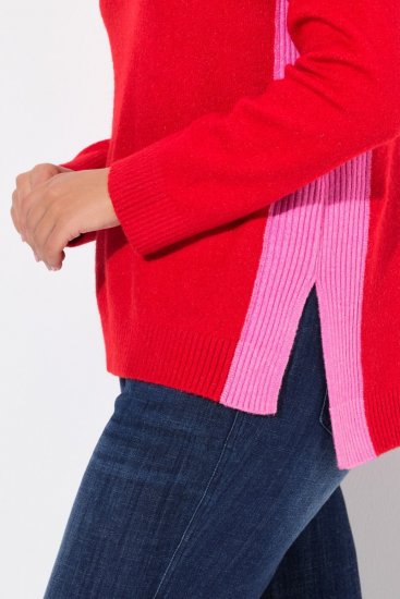 Ulla Popken Color Block Long Sleeve Sweater Lychee - Puloverji & jopice - Udobni puloverji in pletenine