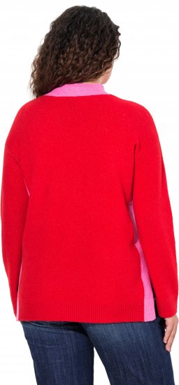 Ulla Popken Color Block Long Sleeve Sweater Lychee - Puloverji & jopice - 