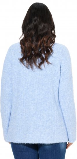 Ulla Popken Long Sleeve V-Neck Ribbed Knit Sweater Light Blue - Puloverji & jopice - 