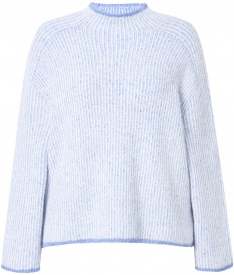 Ulla Popken Striped Wool Blend Turtleneck Sweater Sky Blue - Puloverji & jopice - 