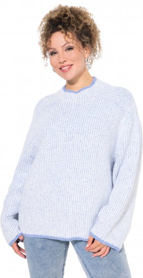 Ulla Popken Striped Wool Blend Turtleneck Sweater Sky Blue - Puloverji & jopice - 