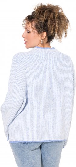 Ulla Popken Striped Wool Blend Turtleneck Sweater Sky Blue - Puloverji & jopice - 