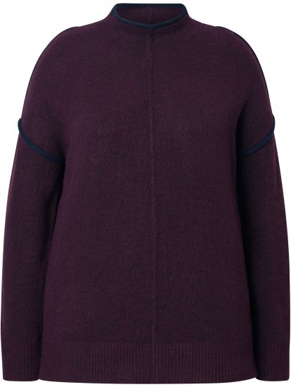 Ulla Popken Contrast Trim Long Sleeve Sweater Dark Ruby - Puloverji & jopice - 