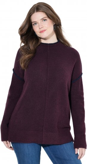 Ulla Popken Contrast Trim Long Sleeve Sweater Dark Ruby - Puloverji & jopice - 