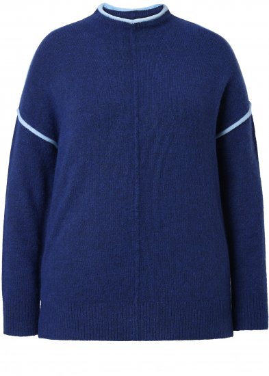 Ulla Popken Contrast Trim Long Sleeve Sweater Dark Blue - Puloverji & jopice - 