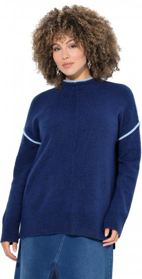 Ulla Popken Contrast Trim Long Sleeve Sweater Dark Blue - Puloverji & jopice - 