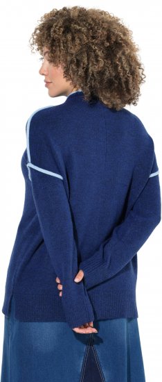 Ulla Popken Contrast Trim Long Sleeve Sweater Dark Blue - Puloverji & jopice - 