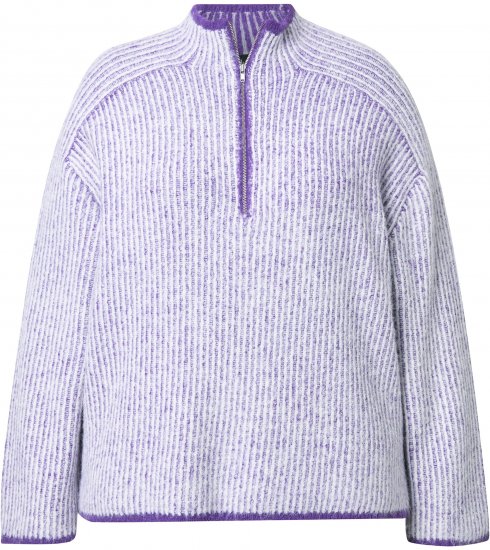 Ulla Popken Striped Knit Long Sleeve Troyer Collar Sweater Purple - Puloverji & jopice - 