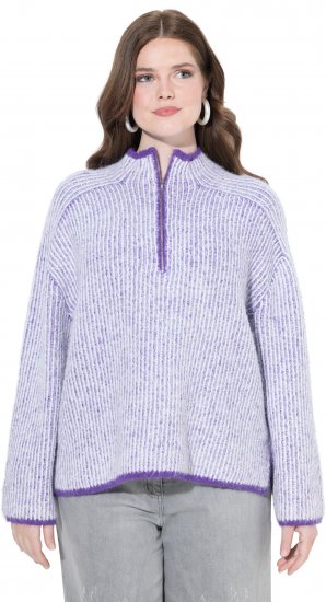 Ulla Popken Striped Knit Long Sleeve Troyer Collar Sweater Purple - Puloverji & jopice - 