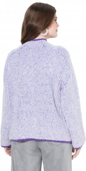 Ulla Popken Striped Knit Long Sleeve Troyer Collar Sweater Purple - Puloverji & jopice - 