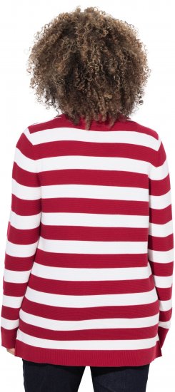 Ulla Popken Striped Polo Collar Long Sleeve Sweater Ruby Red - Puloverji & jopice - 
