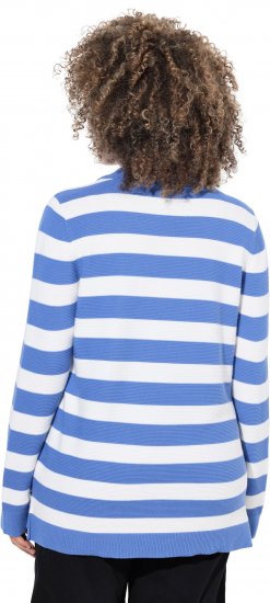 Ulla Popken Striped Polo Collar Long Sleeve Sweater Aegean Blue - Puloverji & jopice - 