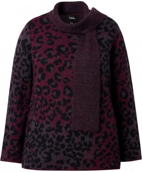Ulla Popken Leopard Print Scarf Sweater Dark Ruby - Puloverji & jopice - 