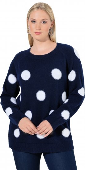 Ulla Popken Fluffy Polka Dot Sweater Ink Blue - Puloverji & jopice - 