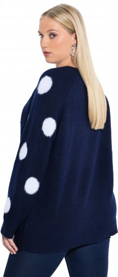 Ulla Popken Fluffy Polka Dot Sweater Ink Blue - Puloverji & jopice - 