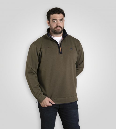 D555 Leicester 2 Quarter Neck Fleece Sweatshirt Khaki - Puloverji & jopice - Moški Puloverji & Jopice za Močnejše Postave