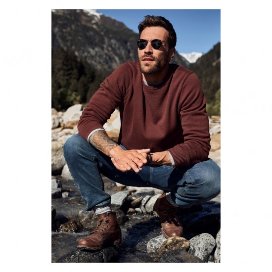 JP1880 Classic Round Neck Long Sleeve Sweater Brick Brown - Puloverji & jopice - Moški Puloverji & Jopice za Močnejše Postave