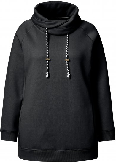 Ulla Popken Drawstring Collar Long Sleeve Sweatshirt Black - Puloverji & jopice - 