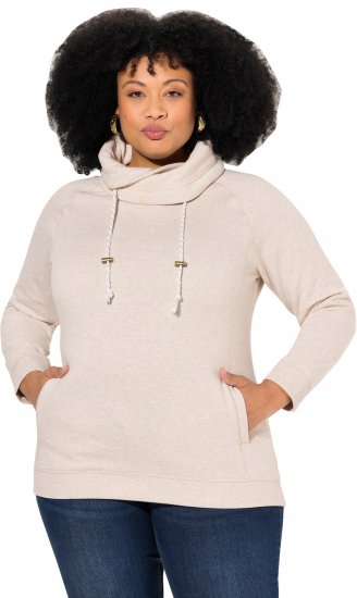 Ulla Popken Drawstring Collar Long Sleeve Sweatshirt Nature Melange - Puloverji & jopice - 