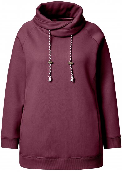 Ulla Popken Drawstring Collar Long Sleeve Sweatshirt Dark Berry - Puloverji & jopice - 