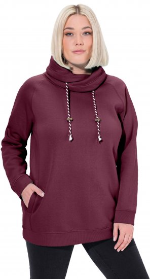Ulla Popken Drawstring Collar Long Sleeve Sweatshirt Dark Berry - Puloverji & jopice - 