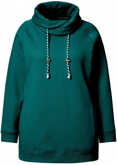 Ulla Popken Drawstring Collar Long Sleeve Sweatshirt Teal Green - Puloverji & jopice - 