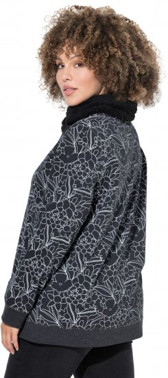 Ulla Popken Teddy Collar Printed Sweatshirt Black - Puloverji & jopice - 