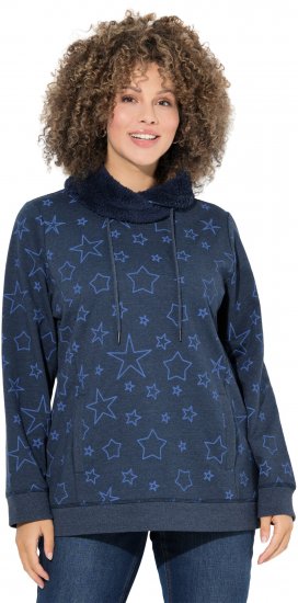 Ulla Popken Teddy Collar Printed Sweatshirt Navy - Puloverji & jopice - 