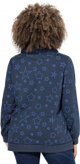 Ulla Popken Teddy Collar Printed Sweatshirt Navy - Puloverji & jopice - 