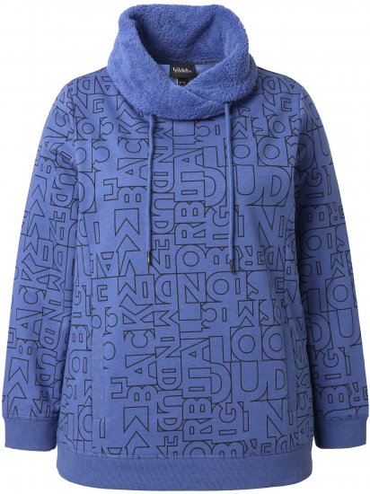 Ulla Popken Teddy Collar Printed Sweatshirt Atlantic Blue - Puloverji & jopice - 