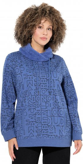 Ulla Popken Teddy Collar Printed Sweatshirt Atlantic Blue - Puloverji & jopice - 
