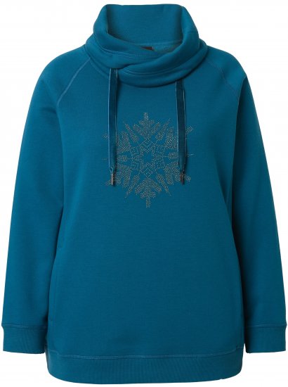 Ulla Popken Rhinestone Snowflake Turtleneck Sweatshirt Teal - Puloverji & jopice - 