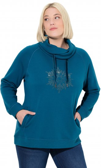 Ulla Popken Rhinestone Snowflake Turtleneck Sweatshirt Teal - Puloverji & jopice - 