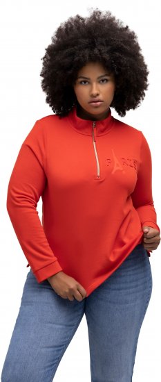 Ulla Popken PARIS Theme Zip Neck Sweatshirt Light Red - Puloverji & jopice - 