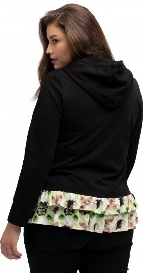 Ulla Popken Ruffle Hem A-line Fit Hooded Sweatshirt Black - Puloverji & jopice - 