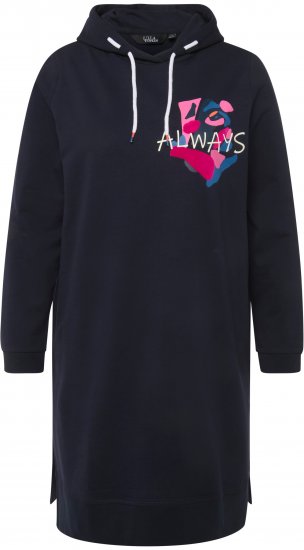 Ulla Popken Extra Long Abstract Graphic Hoodie Navy - Puloverji & jopice - 