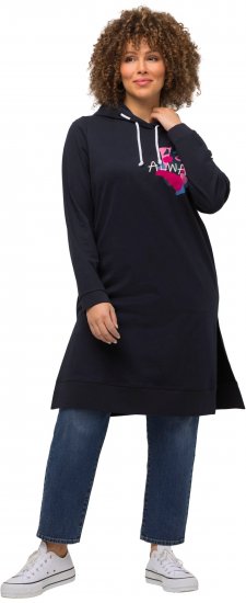 Ulla Popken Extra Long Abstract Graphic Hoodie Navy - Puloverji & jopice - 