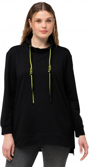 Ulla Popken GLOW Lettered Collared Sweatshirt Black - Puloverji & jopice - 