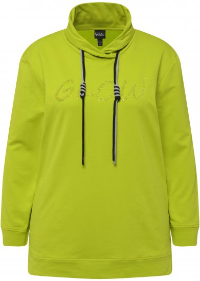 Ulla Popken GLOW Lettered Collared Sweatshirt Apple Green - Puloverji & jopice - 