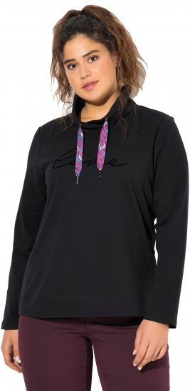 Ulla Popken Stand-Up Collar Long Sleeve Sweatshirt Black - Puloverji & jopice - 