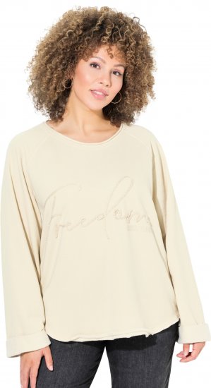 Ulla Popken Embroidered Freedom Rolled Edge Sweatshirt Sand - Puloverji & jopice - 